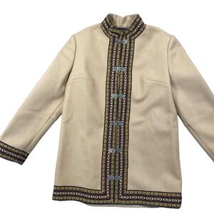 VTG boho festival indie Tan‎ Hook Embroidered Cardigan Jacket Size S